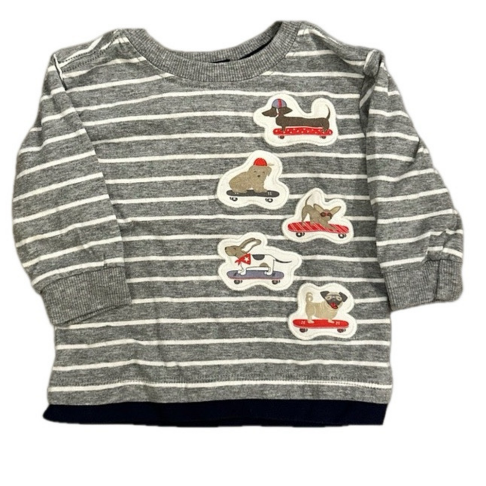 4/20$ Baby striped long sleeve shirt dogs skateboards 3-6m
